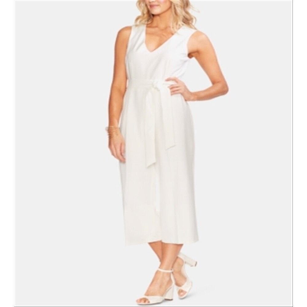 Vince Camuto Jumpsuit Ivory Belted Wide Leg Cropped Size 10 Minimalist, Sleek